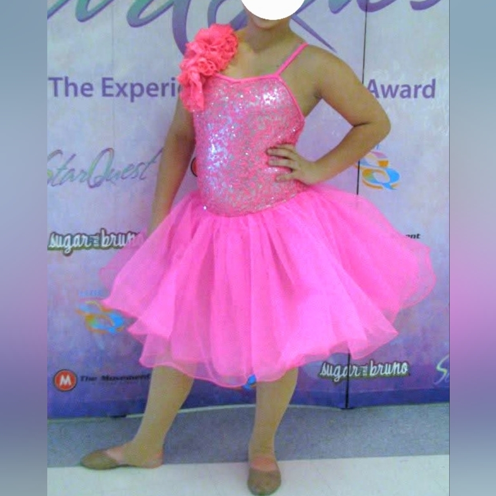 Weissman Glittery Sequined Neon Pink Dance Costume Girls Size XL